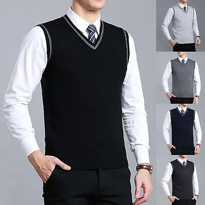 Mens Sleeveless Sweater Vest Lightweight V-Neck Solid Cotton Vest Pullover Tops • $20.88