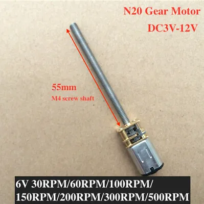 Micro Mini DC 3V-12V 5V 6V N20 Full Metal Gear Motor 55mm Long M4 Screw Shaft • $6.55