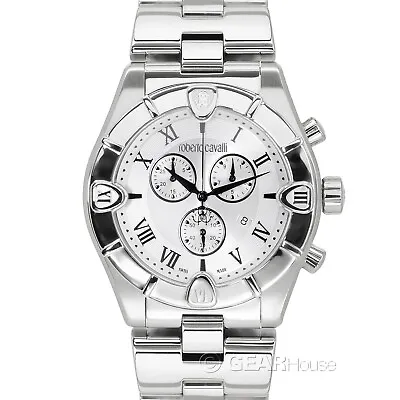 Roberto Cavalli Diamond Time Mens Swiss-Made Chronograph Watch Silver Dial Steel • $114.52