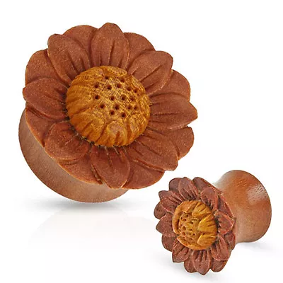 Pair Of Organic Lotus Flower Wood Hand Carved Ear Plugs Gauges 0g 00g 1/2 5/8 • $19.99