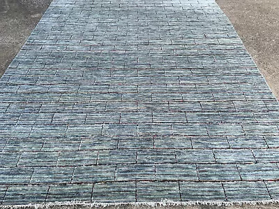 8x10 OUSHAK RUG HAND-KNOTTED HANDMADE Blue MODERN New Designer Solid Muted Soft • $679