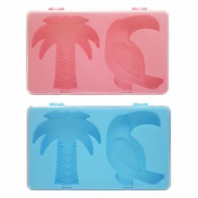 2 X Ice Lolly Maker Set Reusable Sticks Lid Palm Tree Toucan Mould Pink Blue • £3.49