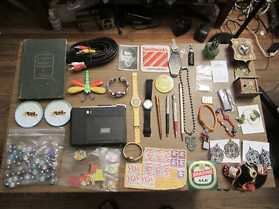 Vintage Junk Drawer Lot GENEVA PLATINUM WATCH Old Clock Old Pen Jewelry Lot Old • $29.99