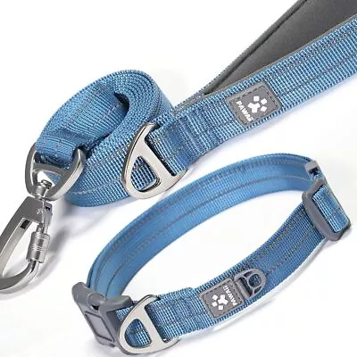 Dog Collar Leash Set Personalized Reflective Dog Leash CollarAdjustable Size M • $9.59