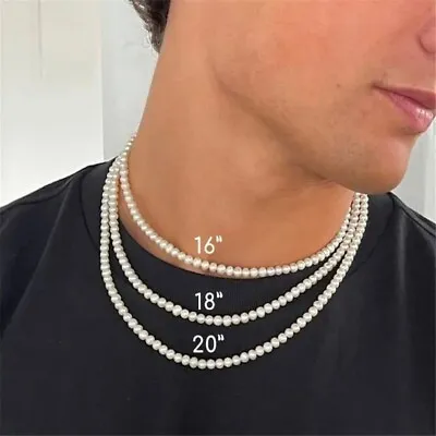 Necklace For Men Handmade White Pearl Strand Bead Necklace For Travel Fashion • $8.12