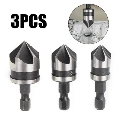 3x Hex Shank HSS Woodworking Countersink Drill Bit Set Bits For Metal Steel Wood • £4.52