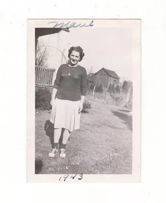 Vintage Photo Farm Girl Woman Wearing Saddle Shoes 1943 Snapshot Rural America • $5.69