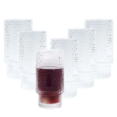 Embossed-Dotted Highball Glass Cocktail And Tumbler Drinking Glasses (Set Of 6) • £23.57
