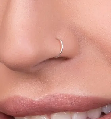 925 Sterling Silver Thin Nose Ring Hoop Small 6mm 8mm  • £2.99
