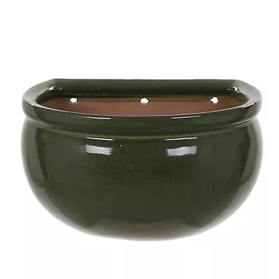 Green Gloss Ceramic Wall Mounted Planter Frost Proof Half Moon Garden Pot  • £14.99