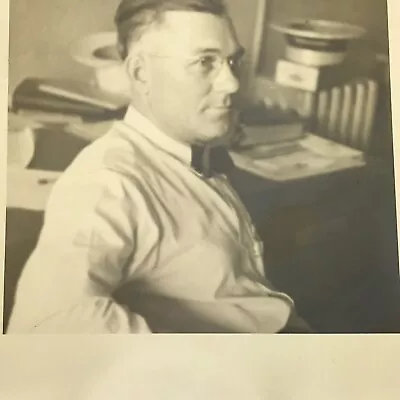 Vintage Sepia Photo Man Sitting In Office Glasses Bow Tie 10 X 8 • $10.04