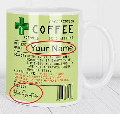 £8.99 • Buy Prescription Mug Personalised Name Coffee Mug Funny Doctor Tea Cup Novelty Gift