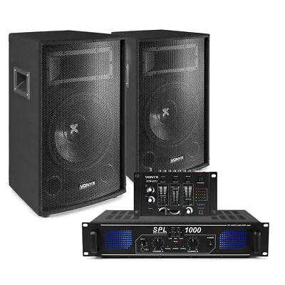 2x Vonyx 12  Speakers Amplifier Mixer + Cables 1200 Watt UK Stock • £429