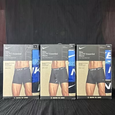 Nike Men's Dri-FIT Essential Micro Boxer Briefs (3-Pack)  Black/Blue/light Blue • $23