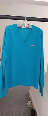 Vintage Blue Wool Knit Slazenger V-neck Long Sleeve Oversized Jumper Size 1XL • £12