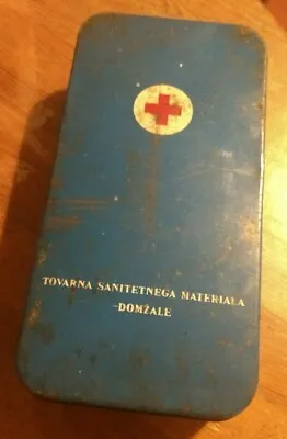 Vintage First Aid Kit Metal Box Saturnus Made In Yugoslavia - Domzale Slovenia • £18.64