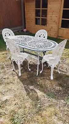 £440 • Buy Vintage Cast Aluminium Large Decorative Oval Garden Table & 4 Matching Chairs