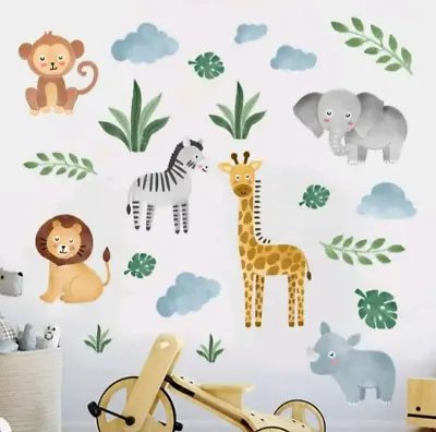£9.99 • Buy Safari Animals Watercolour Jungle Wall Stickers Decal Baby Nursery/Childrens Bed