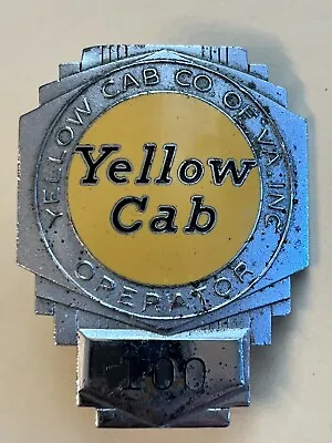 RARE 🇺🇸 VINTAGE〰️ 1940s-50s 〰️YELLOW CAB/TAXI#100 DRIVER HAT BADGE 👀 LQQK 👀 • $125