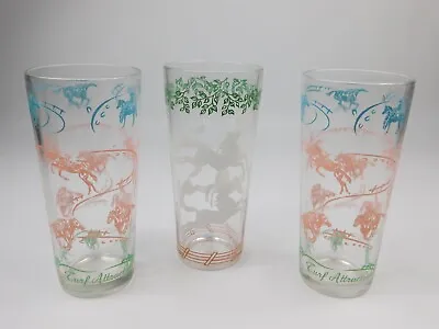 Hazel Atlas Drinking Glasses Turf Attraction Horse Riding Tumblers Vintage • $24.99