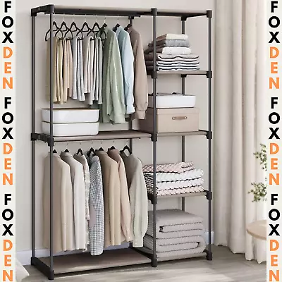 Industrial Open Wardrobe Clothes Rail Rack Bedroom Storage Metal Shelves Unit • £49.97