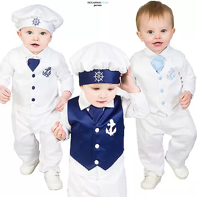  Baby Boys Christening Outfit / Christening Suit 4pc Sailor Suit White Navy • £29.99