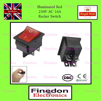 £2.95 • Buy Rocker Switch 16A 240V, 20A 125V RED ON-OFF Double Pole 4 Pin ILLUMINATED