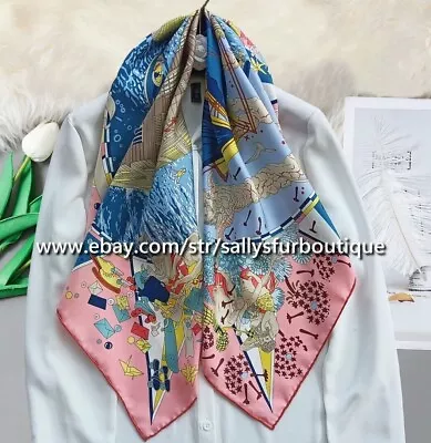 Sallys Boutique 14~18 Momme Twill Silk Wrap Scarf Boat Building Print Shawl 35  • $36.99