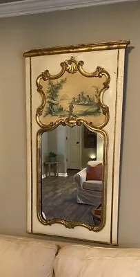 Early 1900s French Painted Trumeau Wall Fireplace Large Mirror Hand Painted Gilt • $900