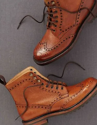 New Men's Handmade Grain Tan Leather Wingtip Ankle High Formal Marching Boots • $169.99