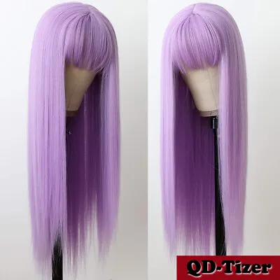 $20.40 • Buy Purple Synthetic Hair No Lace Wigs Long Straight Heat Resistant Full Bangs Women