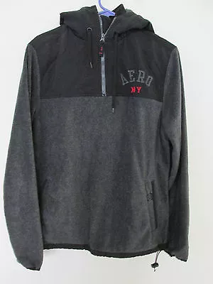 Men's Aeropostle Hoodie Black Nylon & Charcoal Gray Fleece Hooded Jacket Medium • $34.99