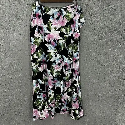 Vince Camuto Skirt Womens 8 Black Floral Abstract Watercolor Ruffle Wrap Midi • $10.49