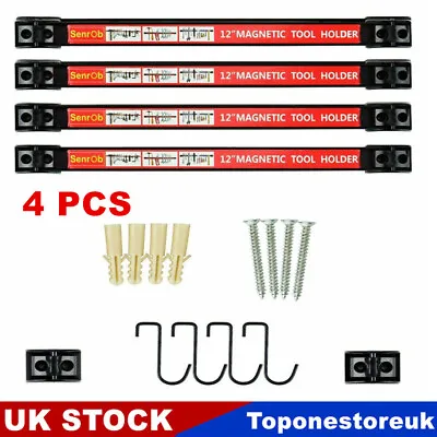 £16.99 • Buy 4x 12  Magnetic Tool Holder Wall Mounted Bar Storage Rack Garage Rail Organiser