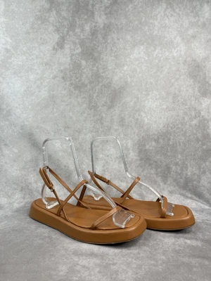 Zara Brown Leather Strappy Square Chunky Sandals Women's Size 39 US 8 • $25