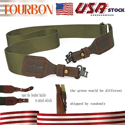 Rifle/Shotgun Sling Webbing Strap Leather End With Swivels Random Green In USA • $22.49