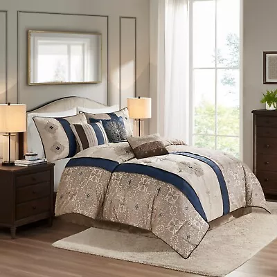 Madison Park Donovan 7 Piece Jacquard Comforter Set With Throw Pillows • $149.99