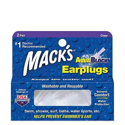 Mack's Aqua Block Ear Plugs - 2 Pair (Clear) • £7.95