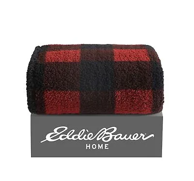 Eddie Bauer Cabin Plaid Sherpa Red & Black Throw Blanket-50X60 • $10.99