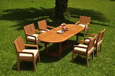 7-Pc Outdoor Teak Dining Set: 94  Masc Oval Extension Table 6 Arm Chair Maldives • $3318.77