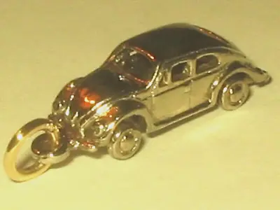 Vtg 14K Sterling Silver 3D Volkswagen VW Beetle Bug Car Charm W/Movable Wheels! • $58.88