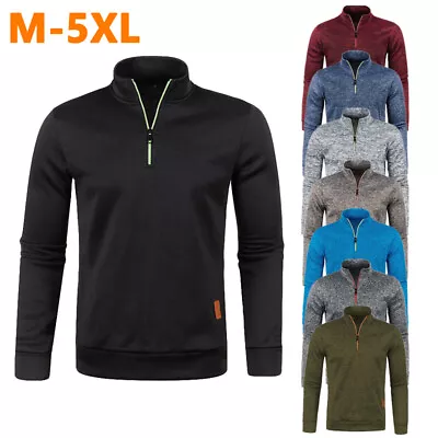 Mens Blouse Winter Warm Pullover Long Sleeve Sweater High Neck Jumper Half Zip • £10.99