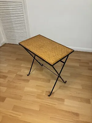 Stunning Vintage Folding Bistro Table Side Table With Wicker Design & Iron Base • £75