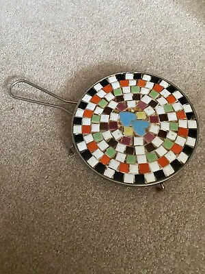 Vintage Mid Century Modern Mosaic Tile Trivet Multi Color W/Handle. Kitchen Gift • $11