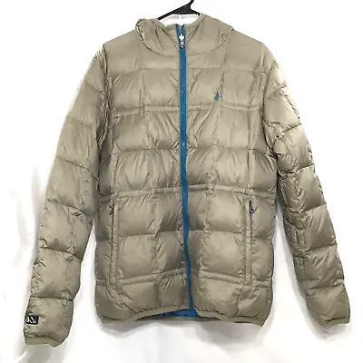 Volcom Hooded Puff Puff Jacket Down Puffer Khaki Full Zip Outdoor Logo Men MED • $54.99