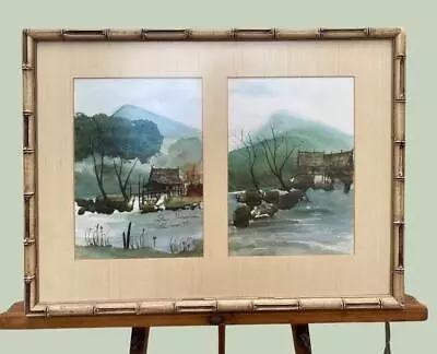 Original Watercolor Painting Fishing Boat Village Canal Scenes Signed Nakamoori • £44.27