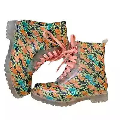 Bongo Mardo Floral Vinyl Lace Up Combat Boots Size 9 • $38