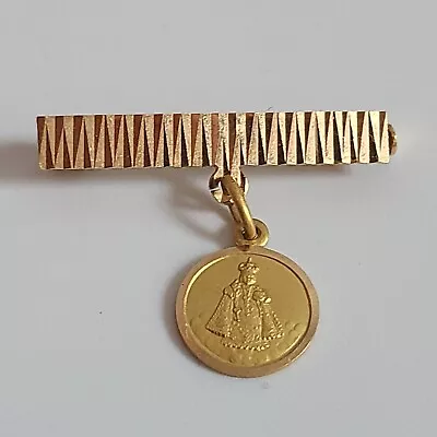 18k Solid Gold Medal Of The Child Of Prague Jesus Bar Pin Italy Vatican Catholic • $449.85