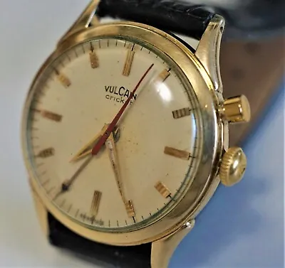 Rare Vintage Circa 1950's  VULCAIN CRICKET Alarm Mens Gold Filled Watch • $950