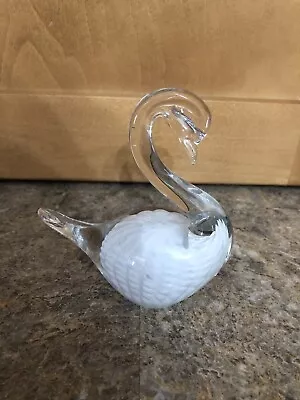 8  Ronneby Sweden Konstglas FM Marcolin White Clear Swan Figurine • $20